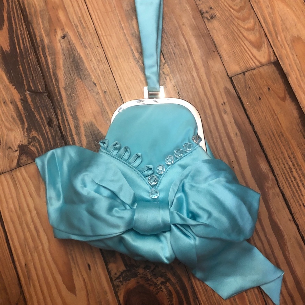Inge Christopher Aqua blue satin princess mini purse